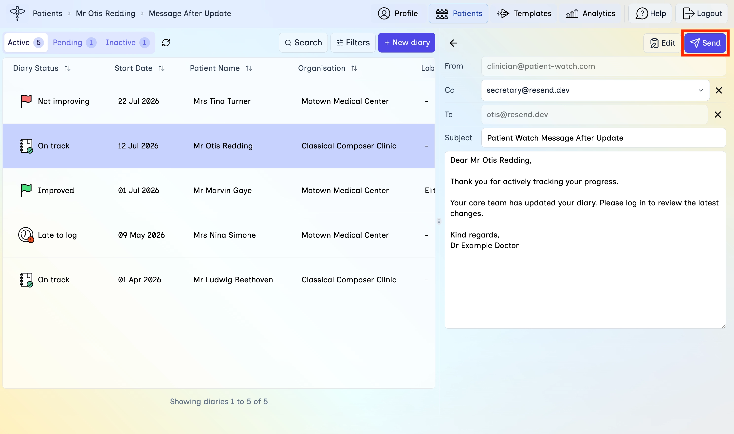 Message After Update composer with Send highlighted